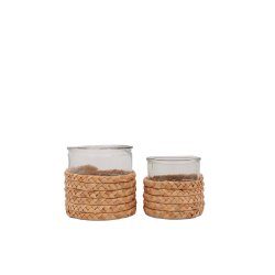 ST Glaslanterne / vase med flet - 1 stor og 1 lille