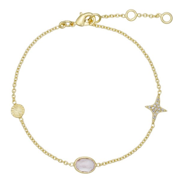 Armbnd - Stjerne Zirkon og Rosequarts - Guldbelagt