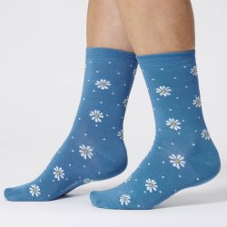 Bamboo Socks - "Bl med hvide blomster" One size 37-41