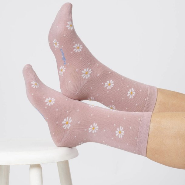 Bamboo Socks - "Rosa med hvide blomster"