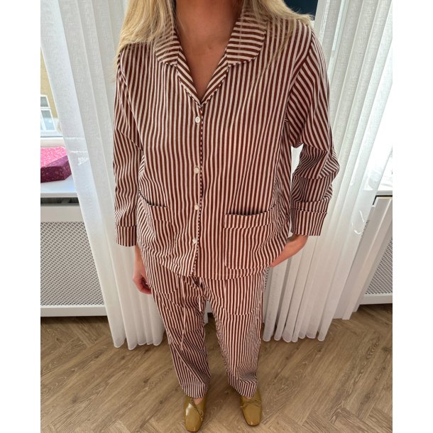 Pyjamas s�t - Brun/hvid stribe 