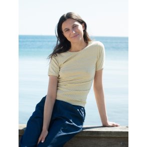 Eco. T-shirt - Gul kamille og creme stribet